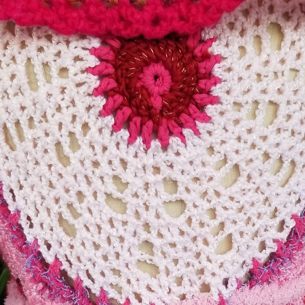 Crochet Pink MANDALA BOHO BOHEMIAN Chic Handmade Sweater MED - Picture 16 of 16